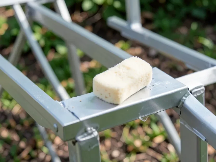 Prepping a bare aluminum patio furniture frame by sanding before applying self-etching primer