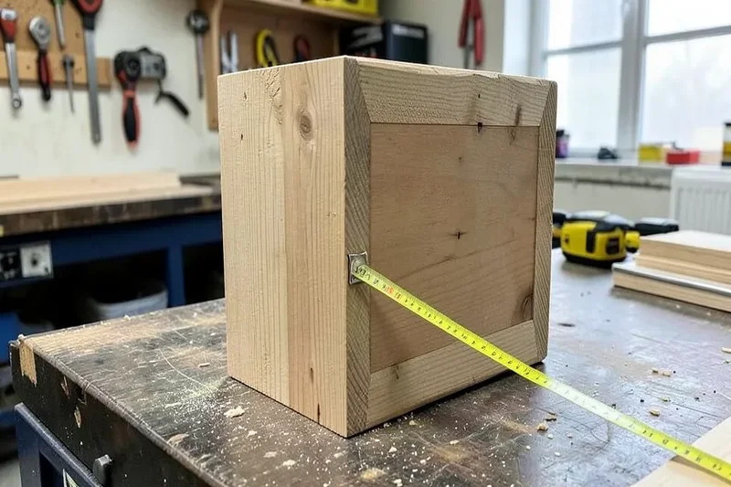An 8x8 wood post with a tape measure showing its length for a board feet calculation