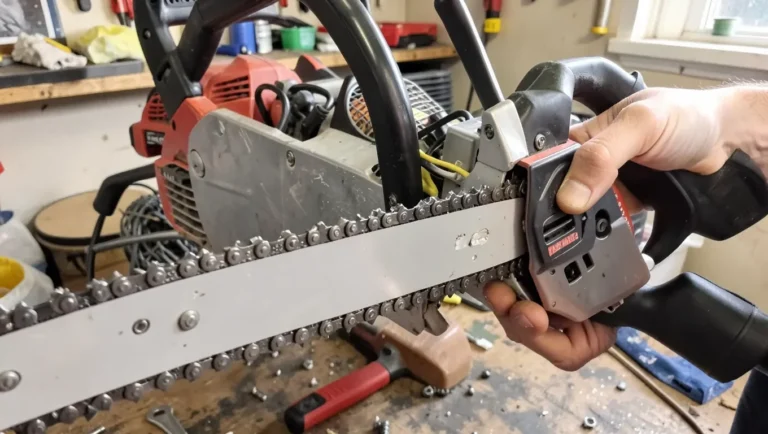Installing a new chainsaw chain on a chainsaw bar