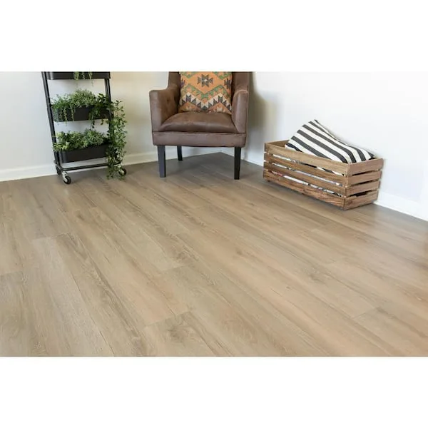 Fostoria oak laminate wood flooring installed in a living room