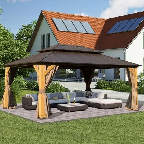Domi 12x16FT solid cedar wood hardtop gazebo with galvanized steel double roof