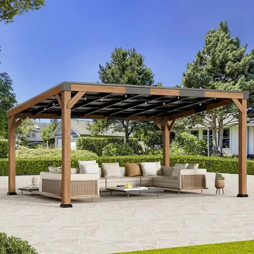 Modern Shade 12' x 16' FSC-certified cedar wood grill gazebo with sloped galvanized steel roof