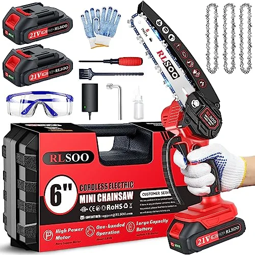 RLSOO Mini Chainsaw Cordless 6 Inch Handheld Chain Saw Battery Powered
