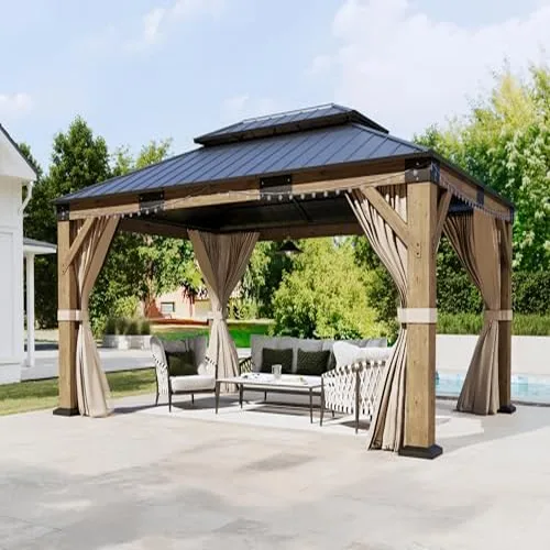 AMERLIFE 12x14ft hardtop gazebo double roof privacy curtain netting