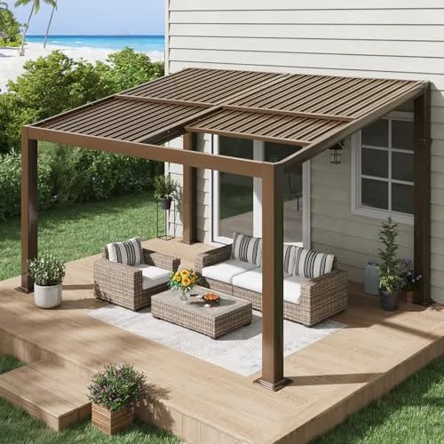 MELLCOM Gazebo 10x13 adjustable polycarbonate roof aluminum frame dark brown