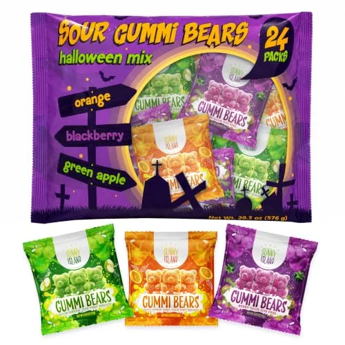 Sour Gummy Bears, Halloween Candy Variety Pack - 24 Count Bag