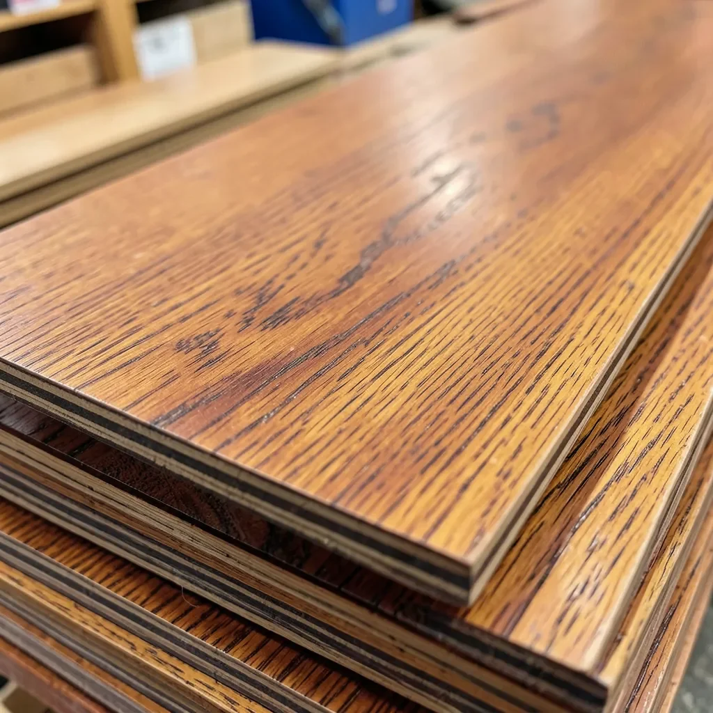 Stack of unfinished 2 1/4 inch red oak flooring planks showing natural grain