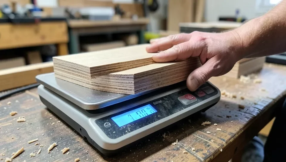 Weighing a stack of wood boards on a digital platform scale