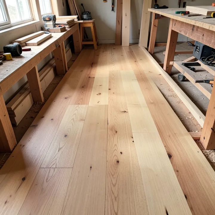 Hardwood flooring direction layout showing perpendicular installation to floor joists