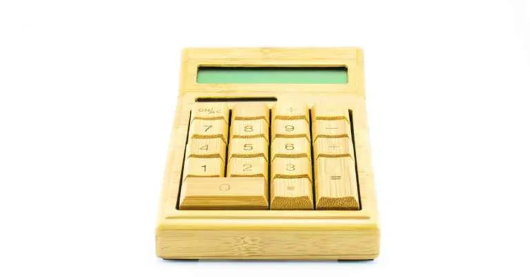 Personalized wooden calculator with engraved name on bamboo keys