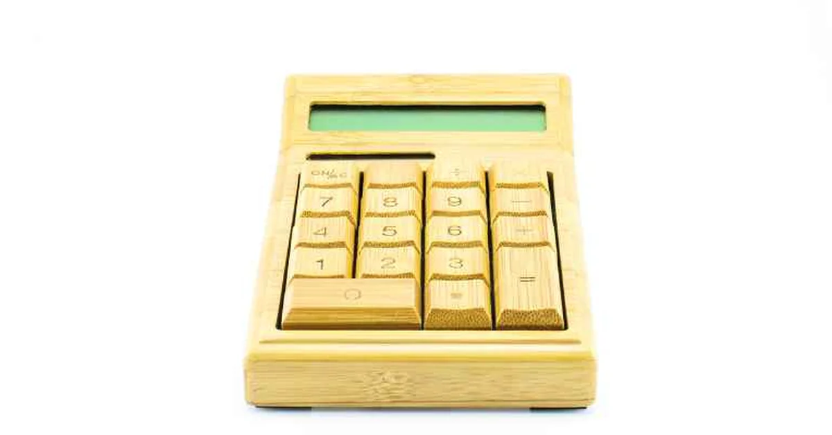 Personalized wooden calculator with engraved name on bamboo keys