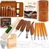 24-piece wood whittling kit with basswood blocks and templates