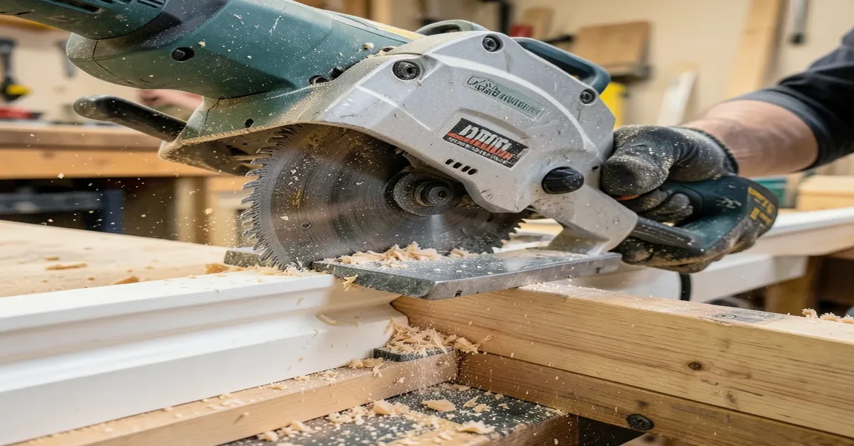 Sliding compound miter saw cutting crown molding