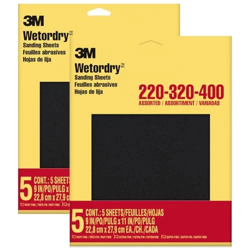 3M Wetordry assorted grit sandpaper sheets for sanding between finish coats
