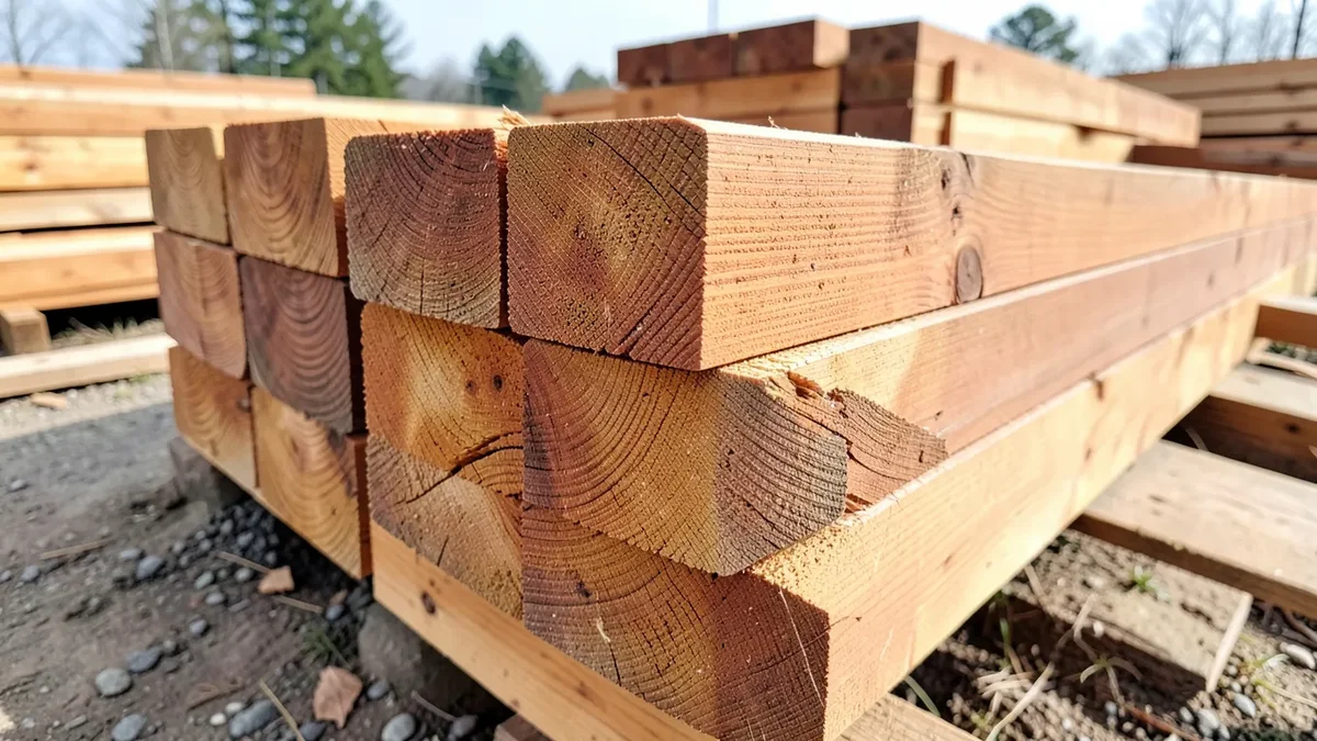 Stack of 4x4x12 Western Red Cedar lumber posts