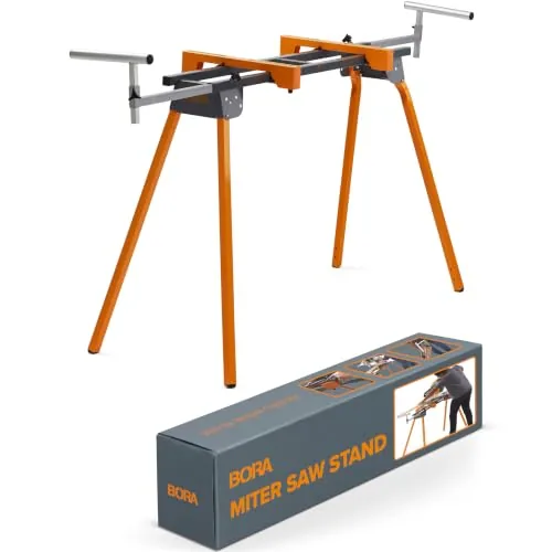 BORA Portamate PM-4000 - Heavy Duty Folding Miter Saw Stand with Quick Attach Tool Mounting Bars Orange 44 x 10 x 6.5 inches