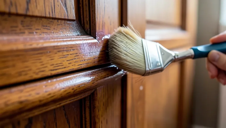 Applying UV-protective finish to a mahogany door edge