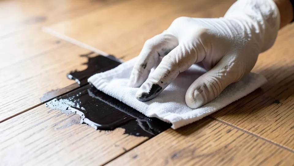 Applying gel stain to a wood floor with a cloth