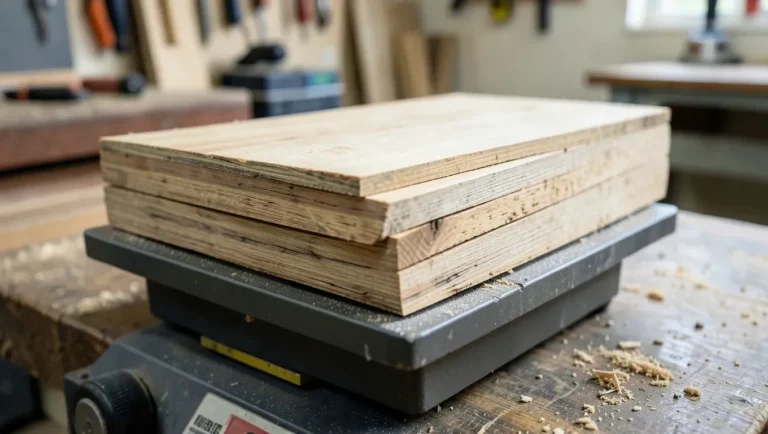 Stacked ash lumber boards being weighed