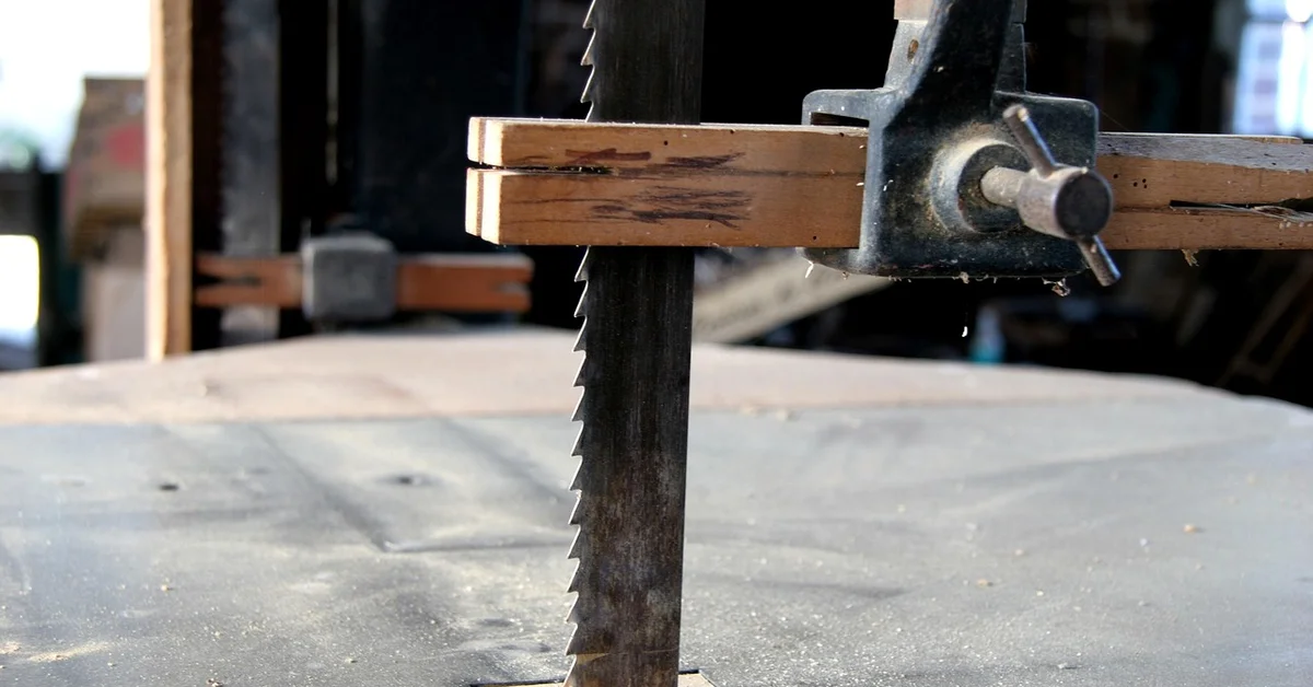 Wide bandsaw blade set up for resawing thick hardwood stock