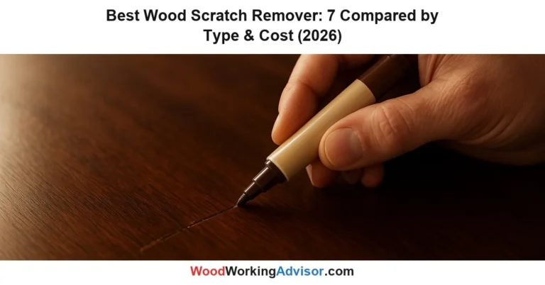 Hand using a wood touch-up marker to color in a scratch on a dark wood table