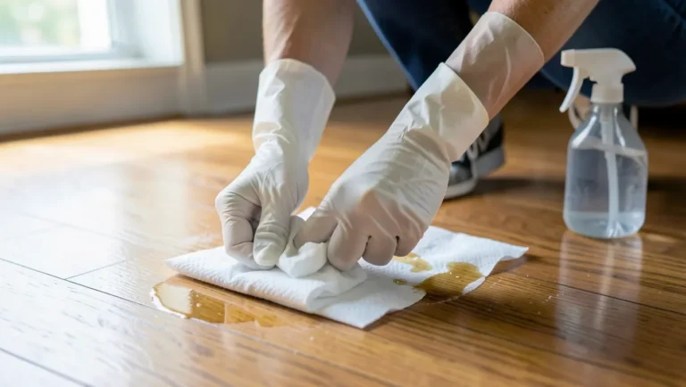 Blotting a fresh pet accident on hardwood immediately, before it soaks into the wood