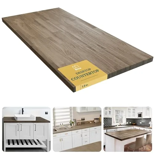 Bme Hevea Solid Wood Butcher Block Table Top, Desk top in Walnut, Walnut Butcher Block Countertop with UV Finish for DIY Washer Dryer/Island/Kitchen Countertop, 5ft L x 30