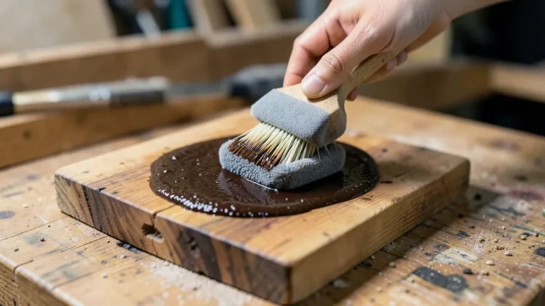 Brushing a concentrated instant-coffee mixture onto raw wood