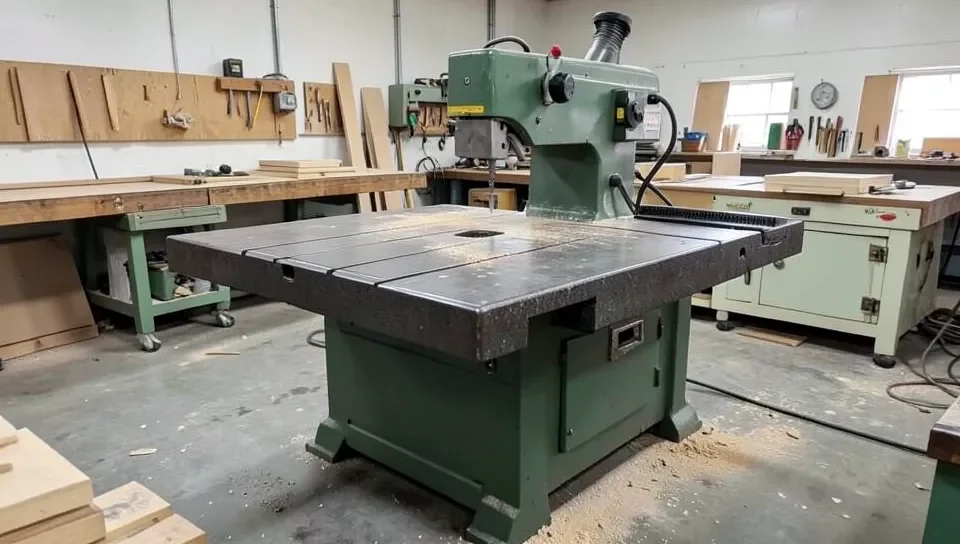 Stationary cabinet table saw in a professional woodworking shop