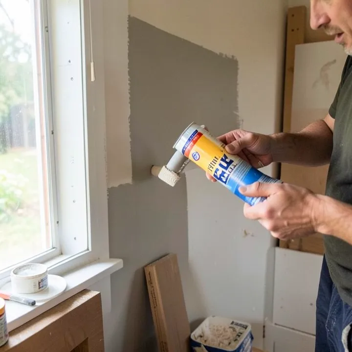 Tinted Kilz primer being rolled onto a wall before the topcoat color goes on