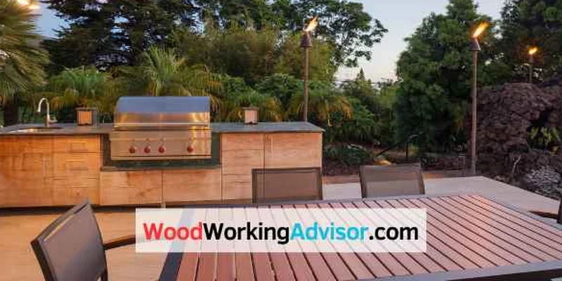 Cedar wood table top on an outdoor patio dining area