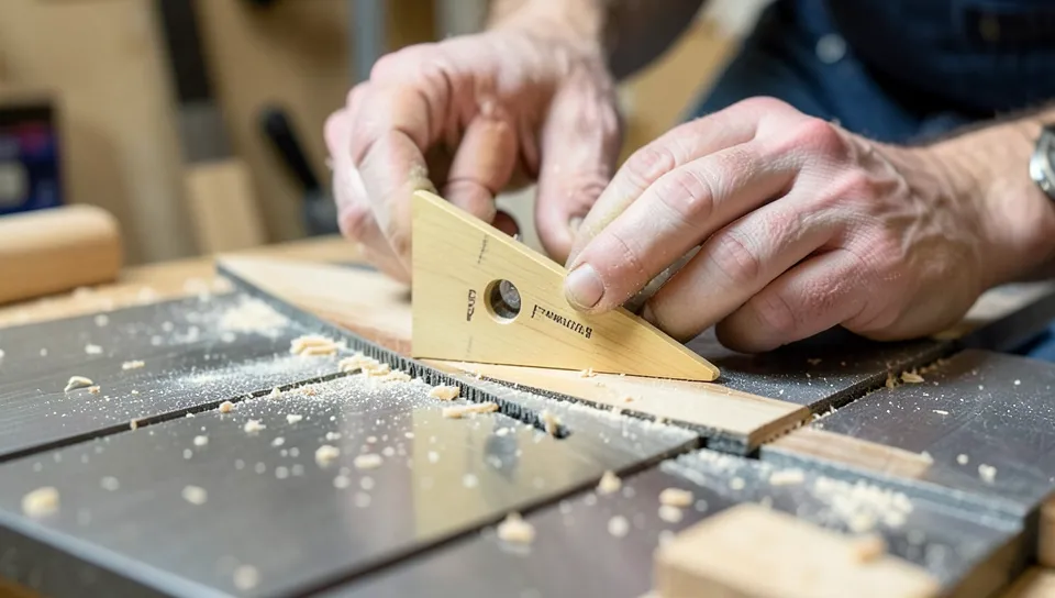 Checking a table saw blade with an engineer's square for accurate calibration