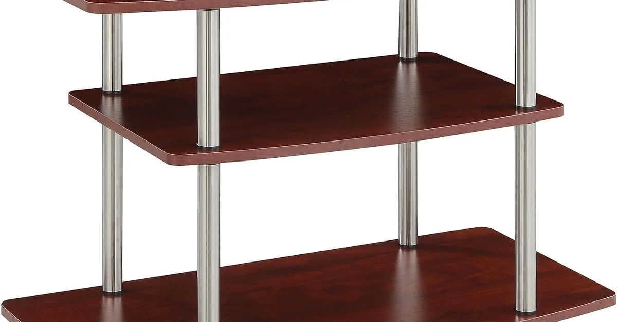 Reddish cherry-finish TV stand similar in tone to mahogany