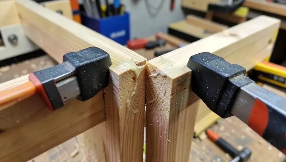 Wood boards clamped together after glue application