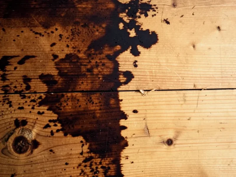 Coffee-stained wood next to untreated wood