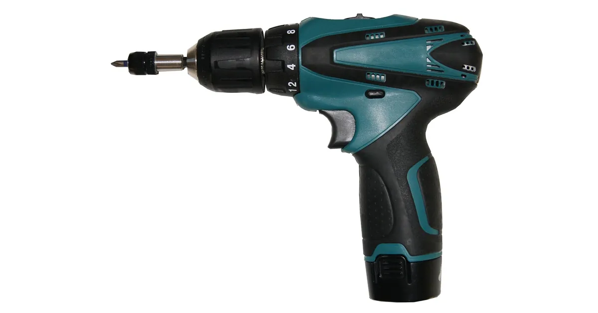 Cordless drill with a removable battery pack, shown on a plain white background