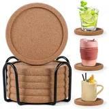 Cork coasters set of 6 with metal holder for wood tables Cork coasters set of 6 with metal holder for wood tables