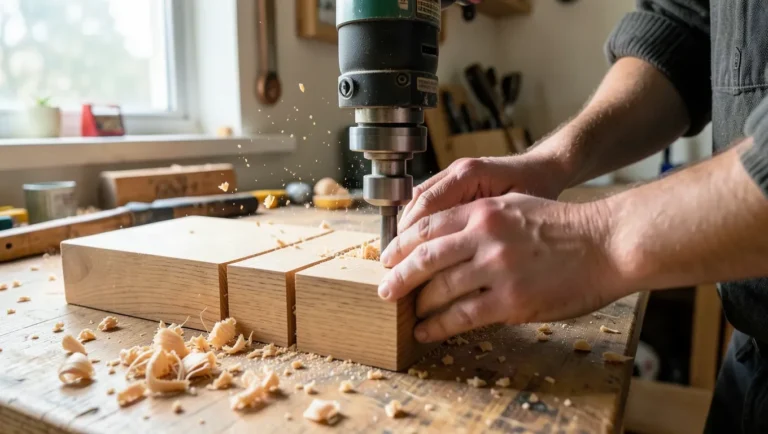 Plunge router cutting a deep slot into a hardwood board