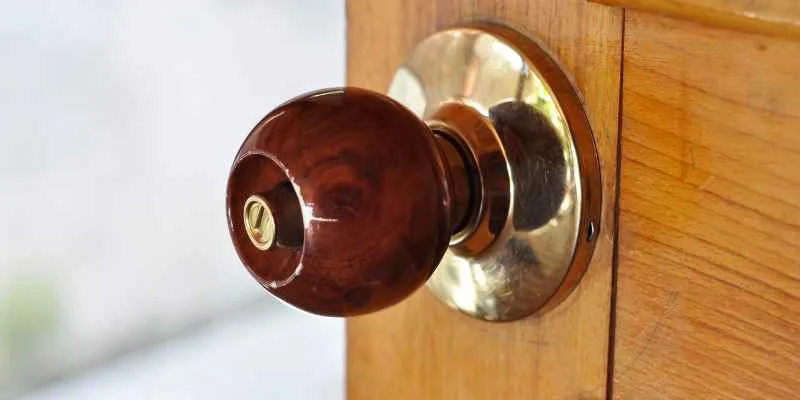 Close-up of a dark reddish-brown wood knob