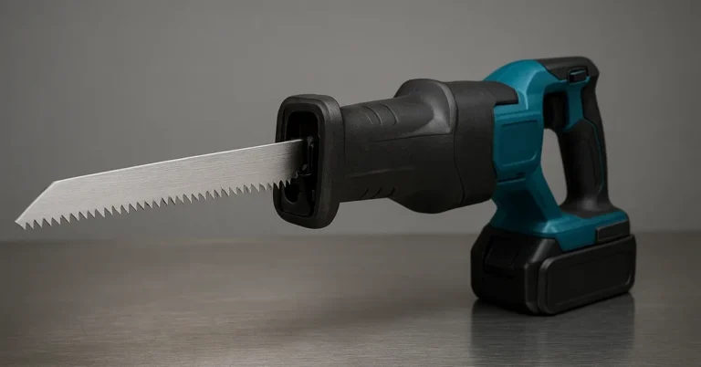 Cordless reciprocating saw with bi-metal blade installed, used for deer bone cutting