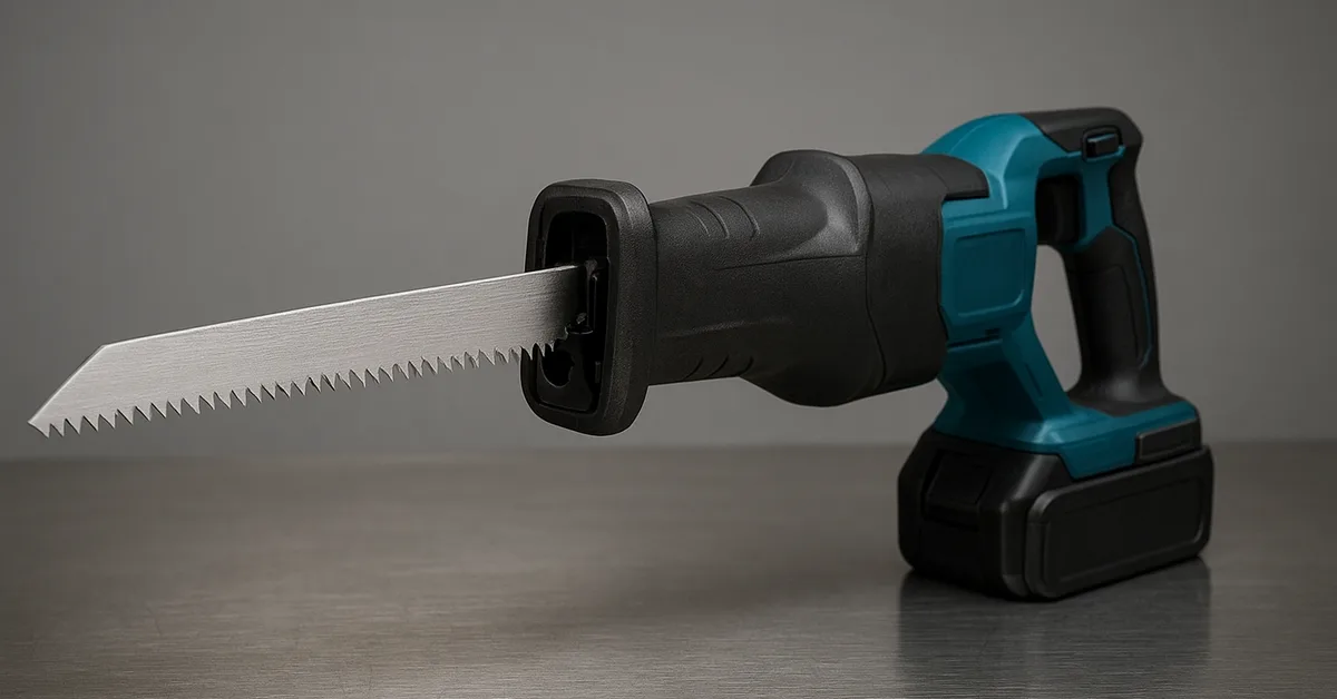 Cordless reciprocating saw with bi-metal blade installed, used for deer bone cutting