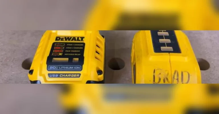 Dewalt 20V battery charger next to a compatible 20V battery pack