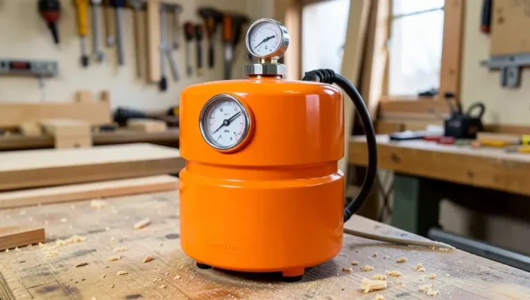Portable air compressor in a woodworking shop