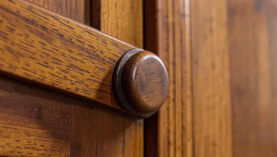Decorative wood rosette corner block at a door trim intersection
