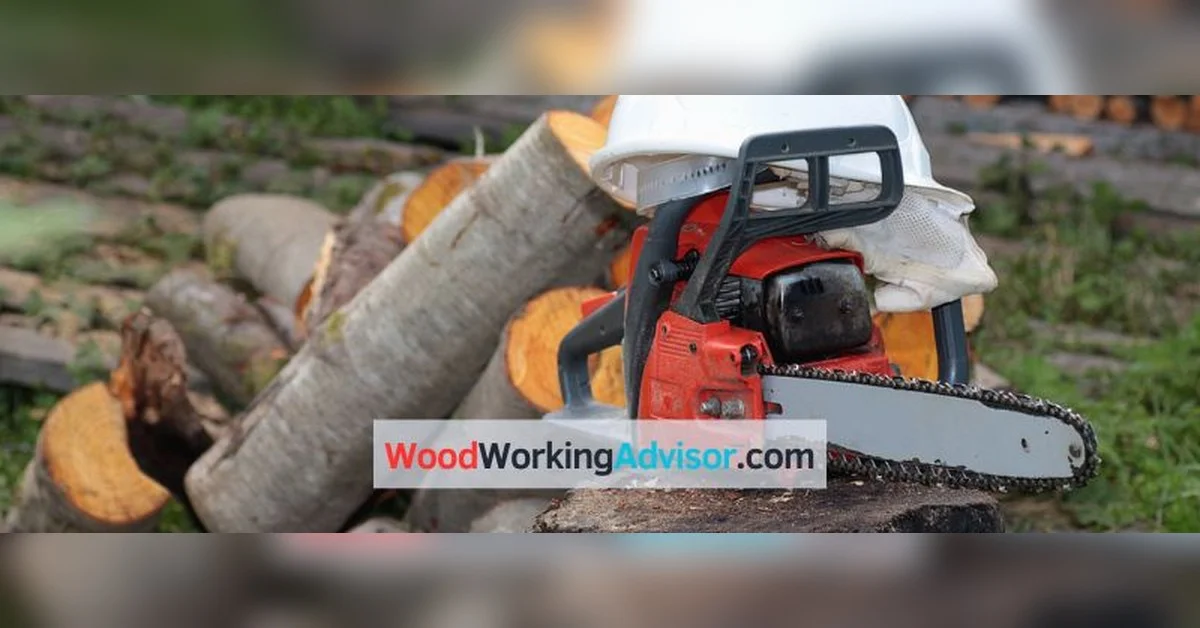 Echo chainsaw and safety helmet on cut logs representing Echo's Japan-based manufacturing