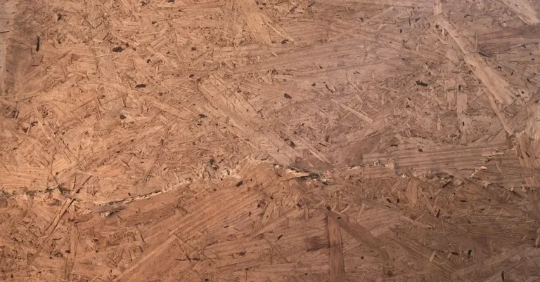 Close-up of an OSB panel showing compressed oriented wood strands