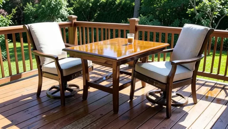 Outdoor wood furniture with a protective exterior varnish finish