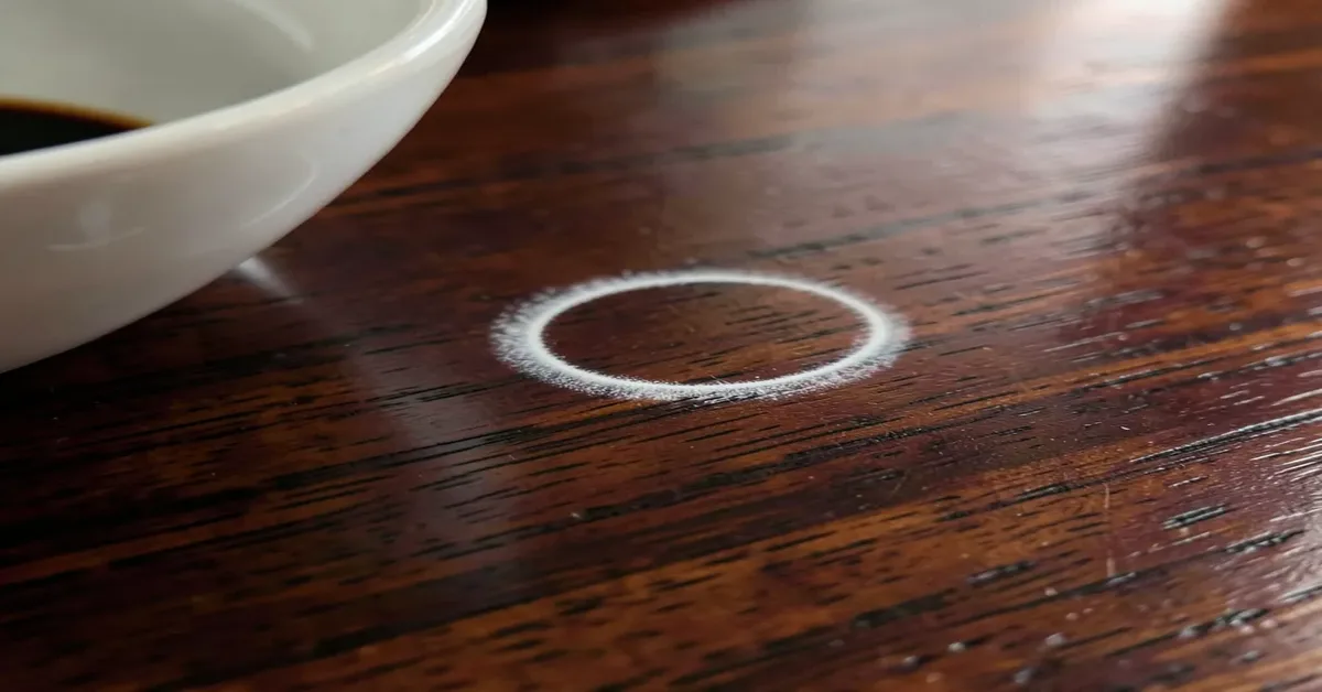 White ring mark from a mug on a wood table