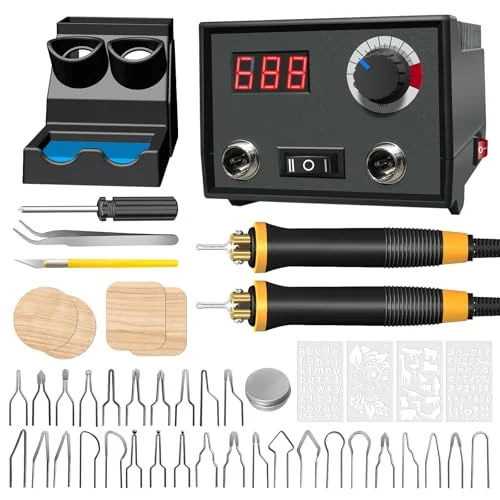 FIRElood digital adjustable-temperature wood burning kit with two pens and 30 tips