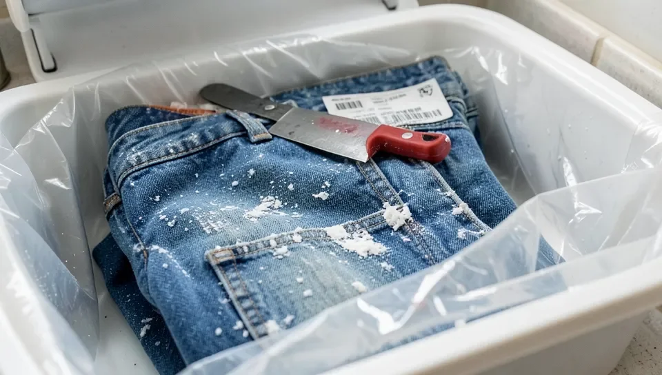 Freezing the fabric makes dried super glue brittle enough to scrape off